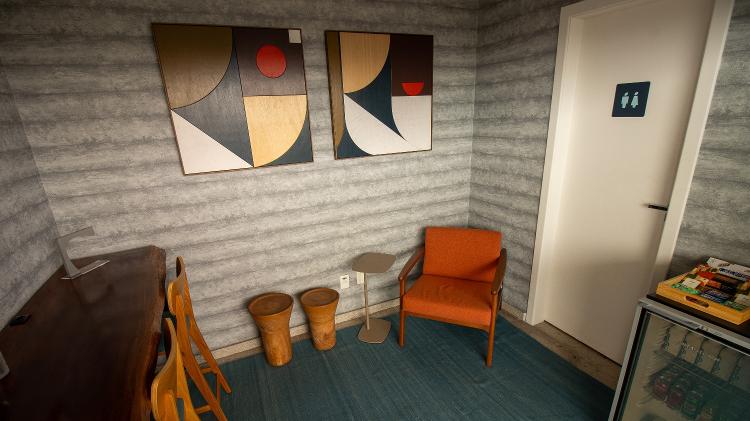 Sala de espera da Revo em prédio na região da Avenida Faria Lima, em São Paulo