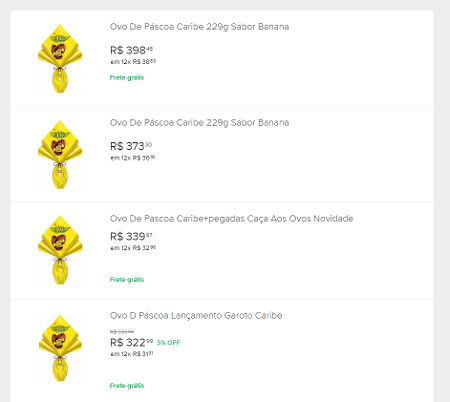 Venda de ovos de Páscoa Caribe, da Garoto, no Mercado Livre chegam a quase R$ 400